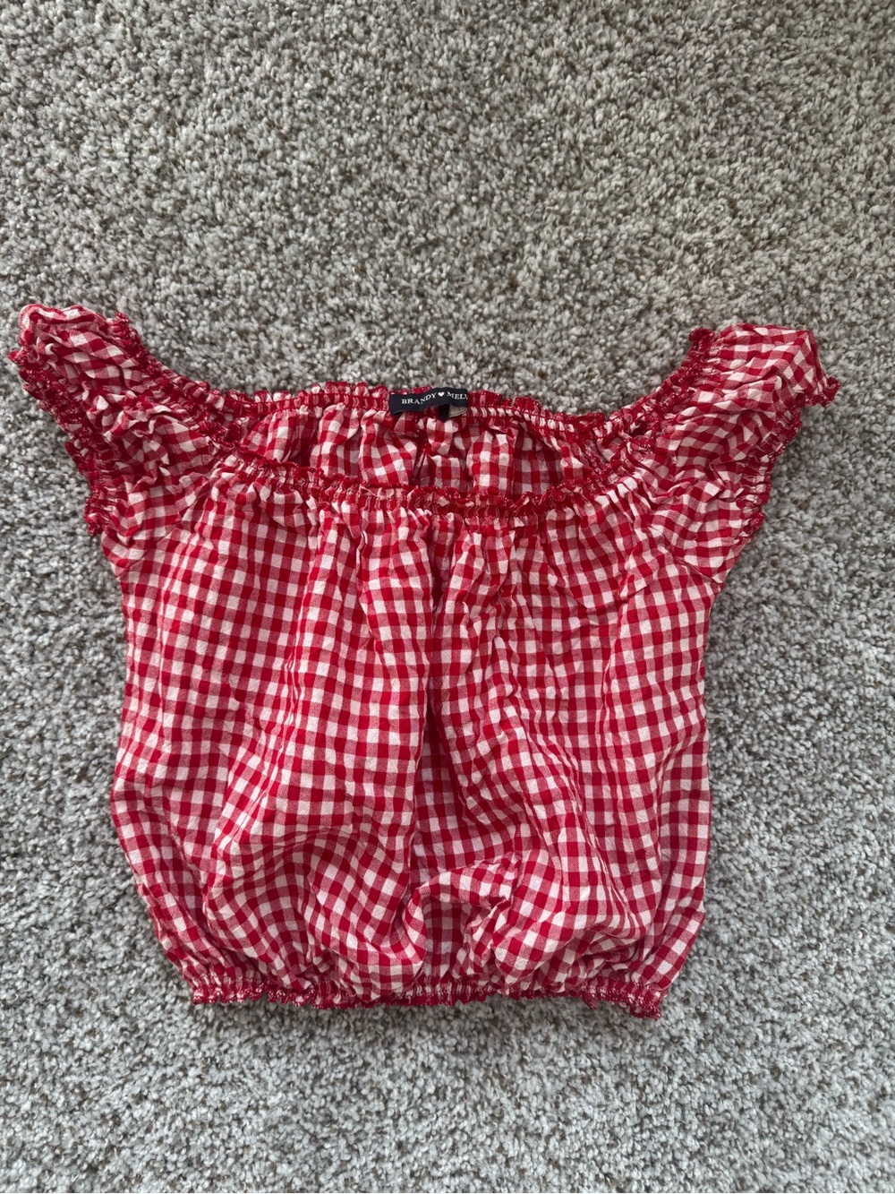 Brandy Melville Red and White Gingham Off-Shoulder Top